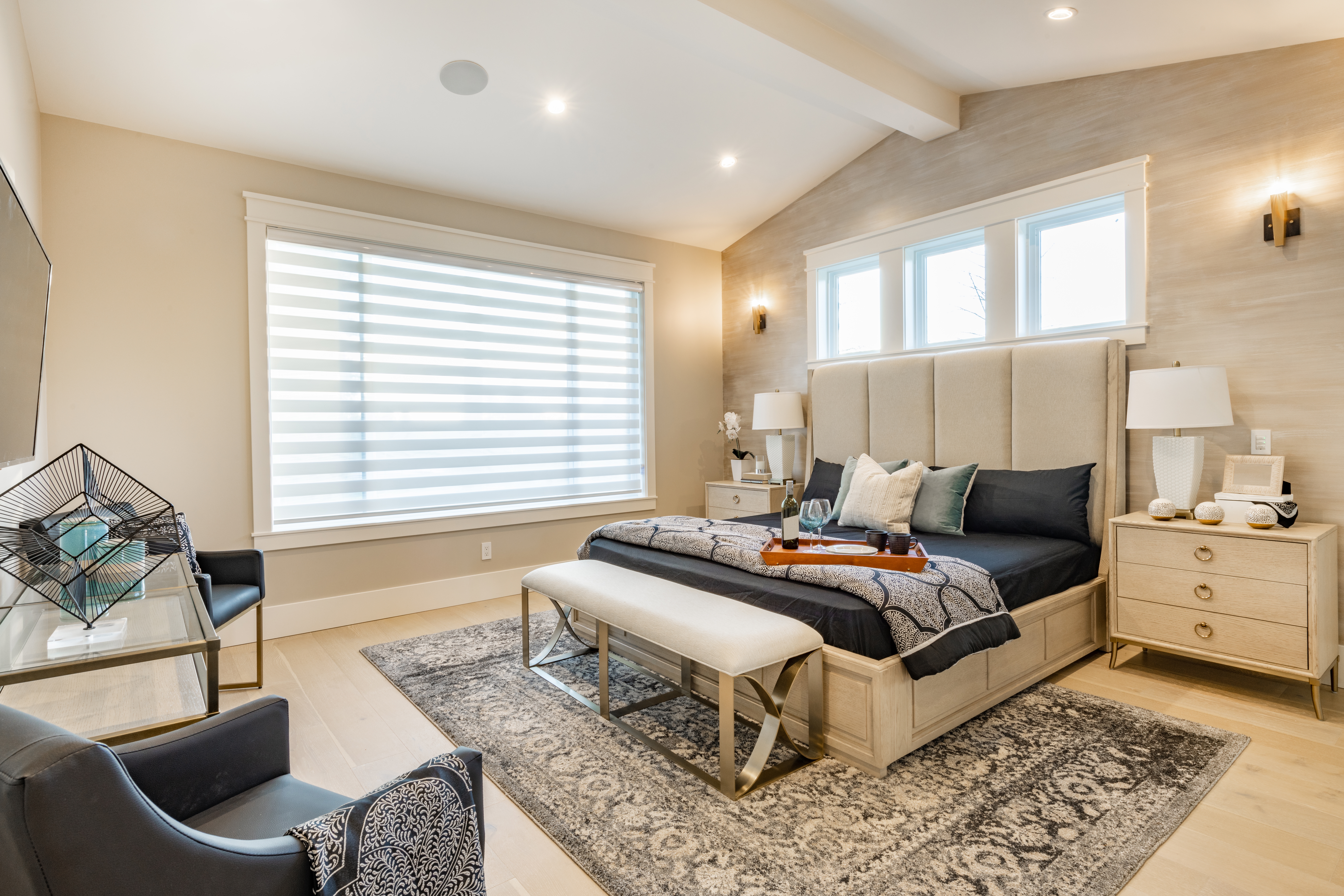 An image of a bedroom with window coverings